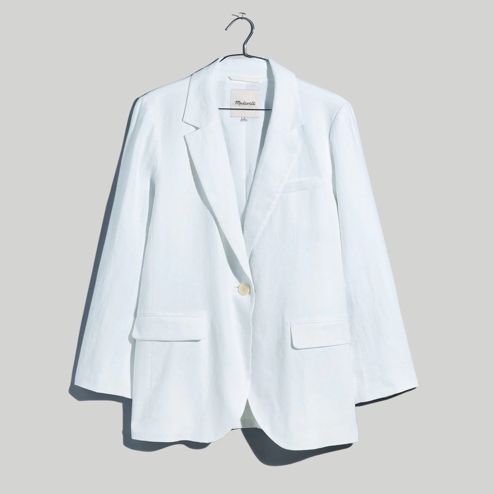 Madewell The Larsen Blazer in 100% Linen White NJ530 Oversized Single Button - Picture 2 of 11